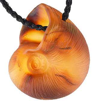 Aaron Brown, Kauri Snail Pendant, NZ carnelian